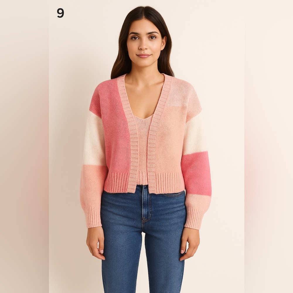 SHEIN Pink and Cream Block Cardigan